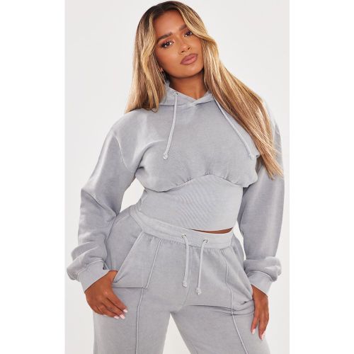 Shape Hoodie court en sweat gris clair à taille froncée - PrettyLittleThing - Modalova