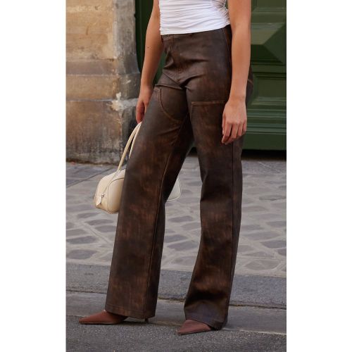 Pantalon skinny en PU délavé marron à pinces et détail coutures - PrettyLittleThing - Modalova