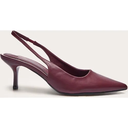 Escarpins Slingback Pointus à Talons Mi-Hauts en PU Bordeau - PrettyLittleThing - Modalova