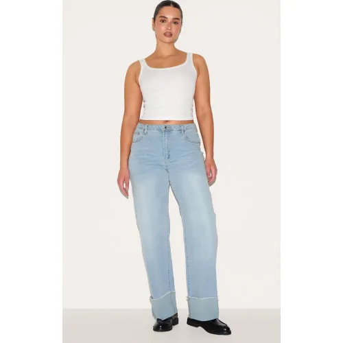 Shape Jean stretch effet usé à taille haute et ourlets retroussés - PrettyLittleThing - Modalova