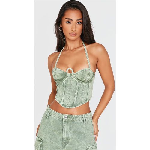 Petite Corset en jean délavé vert à détail coutures - PrettyLittleThing - Modalova