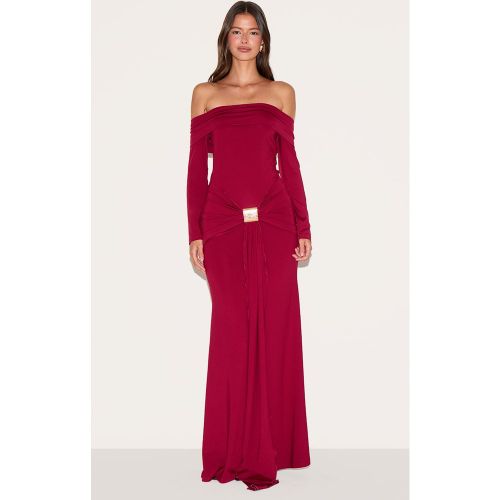 Robe longue drapée à manches longues et empiècement - PrettyLittleThing - Modalova