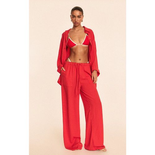 Pantalon de plage fluide en effet lin à cordons ajustables - PrettyLittleThing - Modalova