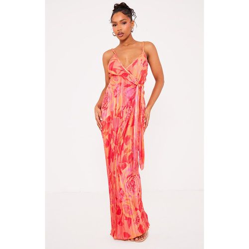 Robe longue plissée portefeuille imprimé à détail noué - PrettyLittleThing - Modalova