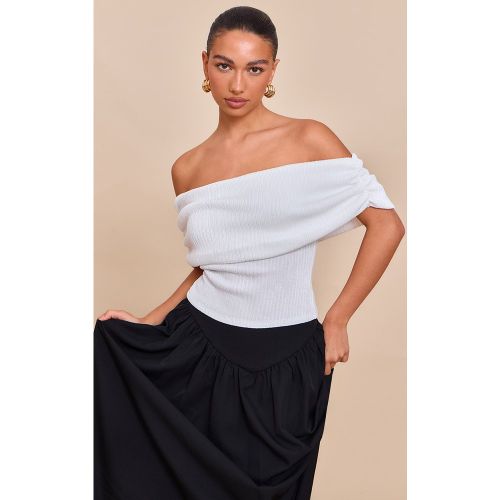 Top long texturé à col bardot replié - PrettyLittleThing - Modalova