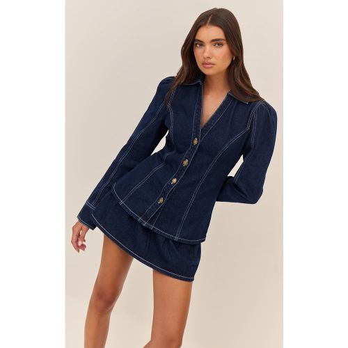 Mini-jupe fluide en jean à plissures | Taille 38 - PrettyLittleThing - Modalova