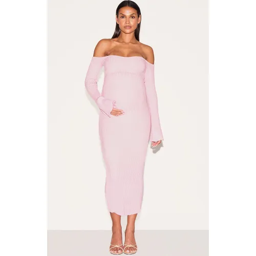Maternité Robe de grossesse en maille tricot contrastée à épaules dénudées - PrettyLittleThing - Modalova