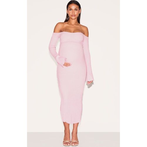 Maternité Robe de grossesse en maille tricot contrastée à épaules dénudées - PrettyLittleThing - Modalova