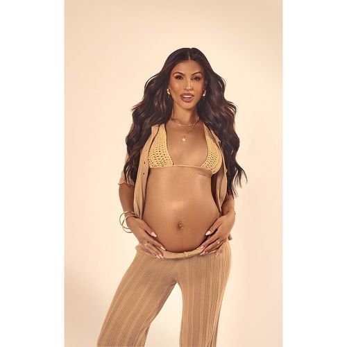 Maternité Top de grossesse en maille tricot à manches courtes et boutons - PrettyLittleThing - Modalova