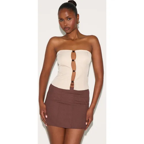Bustier beige à perles, Beige - PrettyLittleThing - Modalova