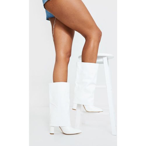 Bottes hautes carrées blanches larges à talon bloc - PrettyLittleThing - Modalova