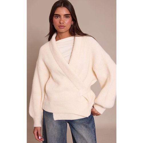 Cardigan cache-coeur en maille tricot épaisse côtelée | Taille Large - PrettyLittleThing - Modalova