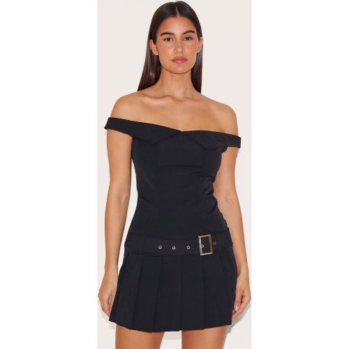 Robe droite plissée à ceinture et col bardot - PrettyLittleThing - Modalova