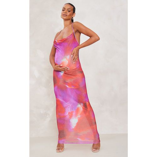 Maternité Robe de grossesse longue imprimé abstrait à col bénitier - PrettyLittleThing - Modalova