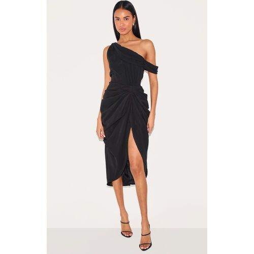 Robe mi-longue en mousseline de soie à bretelle asymétrique et drapé - PrettyLittleThing - Modalova