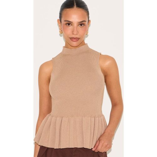 Petite Top long en maille tricot à col montant et ourlet péplum - PrettyLittleThing - Modalova