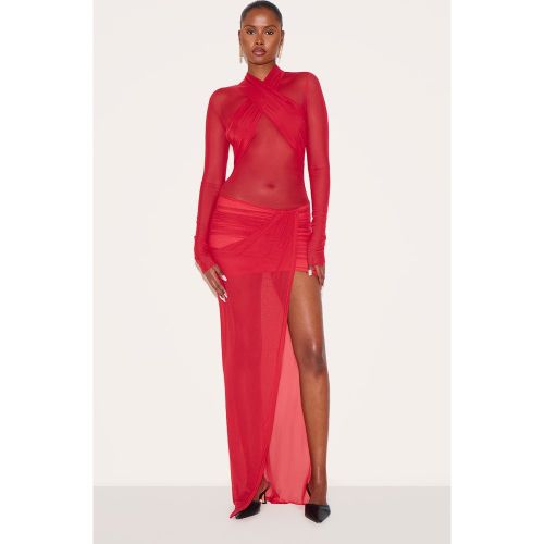 Robe longue en mesh à détail croisé au buste et jupe froncée | Taille 38 - PrettyLittleThing - Modalova