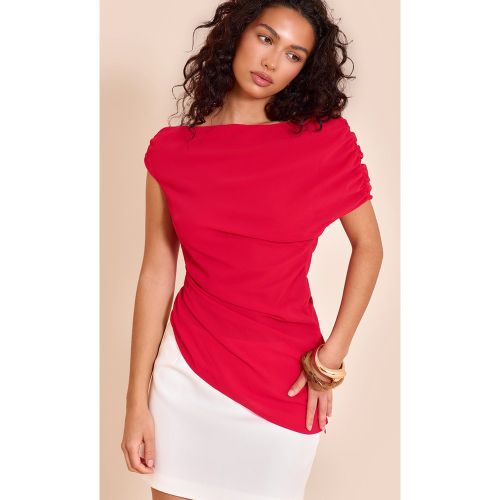 Top long en mousseline de soie tomate à détail drapé asymétrique - PrettyLittleThing - Modalova