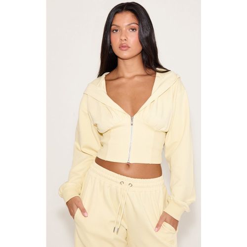 Hoodie doublé crème au beurre zippé à logo brodé et taille cintrée - PrettyLittleThing - Modalova