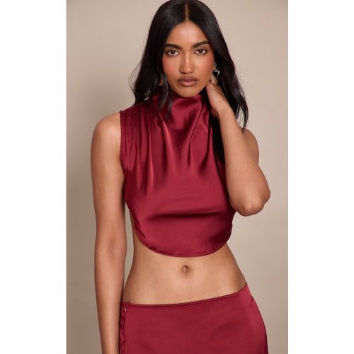 Crop top satiné noué dans le dos à col bénitier ras | Taille 38 - PrettyLittleThing - Modalova