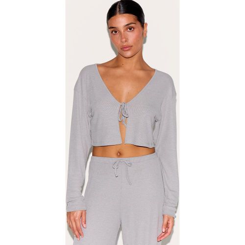 Top court en maille tricot côtelée douce à nouer sur le devant - PrettyLittleThing - Modalova