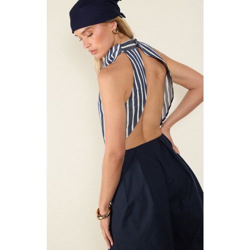 Top en effet coton indigo à rayures et dos nu - PrettyLittleThing - Modalova