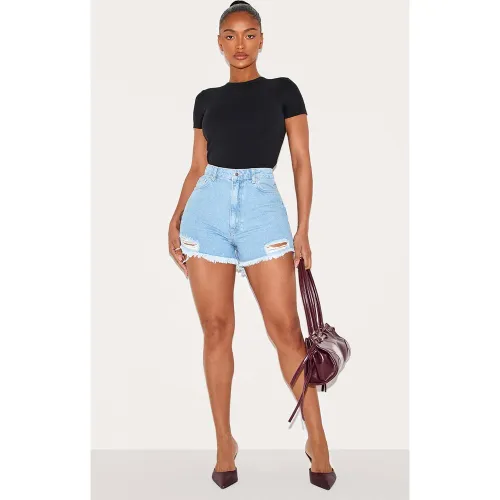 Shape Short en jean effet javélisé déchiré - PrettyLittleThing - Modalova