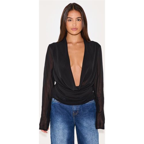 Blouse en mousseline de soie transparente à col bénitier et manches longues - PrettyLittleThing - Modalova