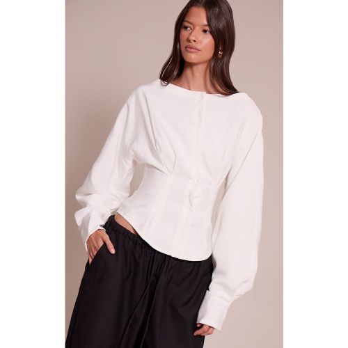 Chemise blanche sans revers à manches longues | Taille 38 - PrettyLittleThing - Modalova