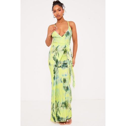 Robe longue plissée portefeuille imprimé à détail noué - PrettyLittleThing - Modalova