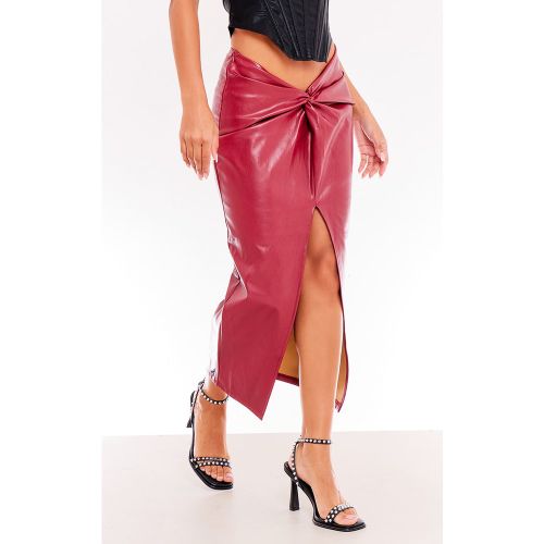 Jupe mi-longue rouge cerise à détail torsadé et fente devant - PrettyLittleThing - Modalova