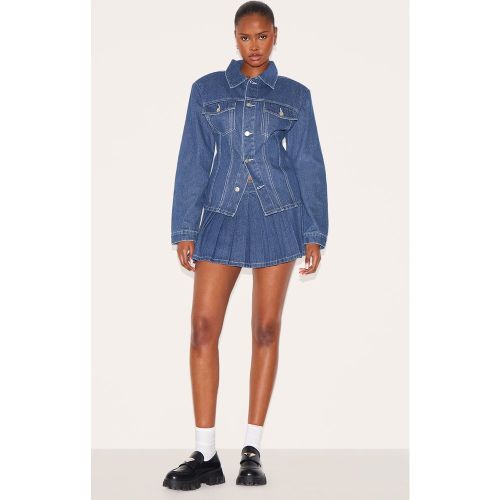 Mini-jupe en jean plissée à coutures contrastantes - PrettyLittleThing - Modalova