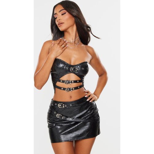 Petite Top bustier en PU effet croco à détail ceintures - PrettyLittleThing - Modalova