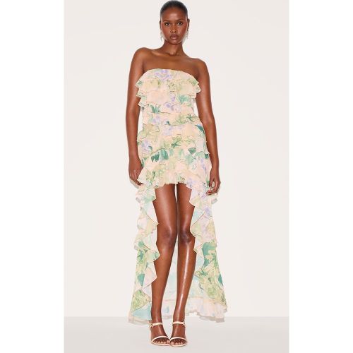 Robe bustier longue imprimé à volants - PrettyLittleThing - Modalova