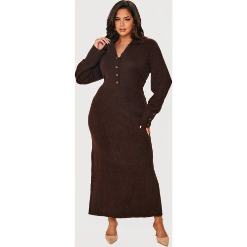 Plus Robe longue en maille boule douce à boutons et détail col replié - PrettyLittleThing - Modalova