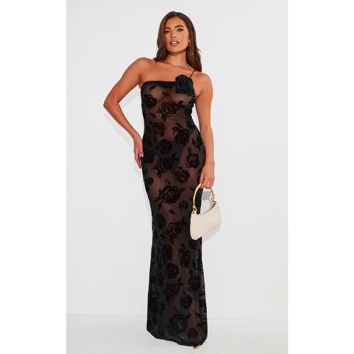 Robe longue en mesh fleuri à épaule unique - PrettyLittleThing - Modalova