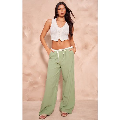 Pantalon en effet lin vert à rayures contrastantes et cordons ajustables - PrettyLittleThing - Modalova