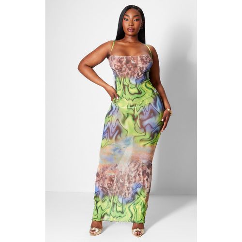 Plus Robe longue imprimée en mesh texturé à col bénitier - PrettyLittleThing - Modalova