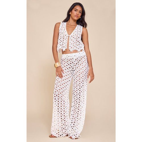 Pantalon droit brodé blanc, Blanc - PrettyLittleThing - Modalova