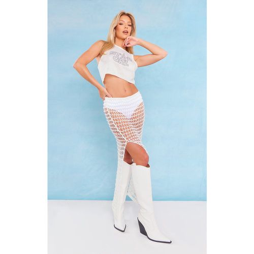 Jupe longue en maille crochet ajourée blanche - PrettyLittleThing - Modalova