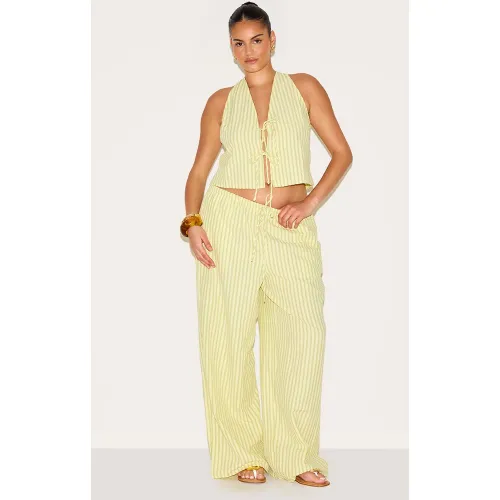 Plus Pantalon droit citron vert noué sur la taille à rayures - PrettyLittleThing - Modalova