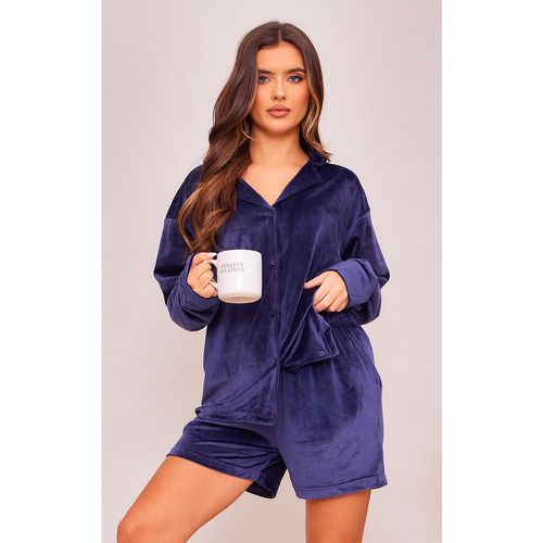 Plus Chemise de pyjama en velours bleu à boutons - PrettyLittleThing - Modalova