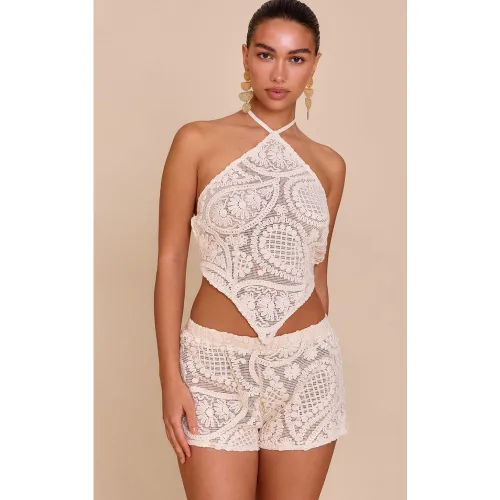 Mini short texturé à taille mi-haute et broderie - PrettyLittleThing - Modalova