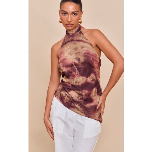 Top asymétrique imprimé abstrait à col montant - PrettyLittleThing - Modalova