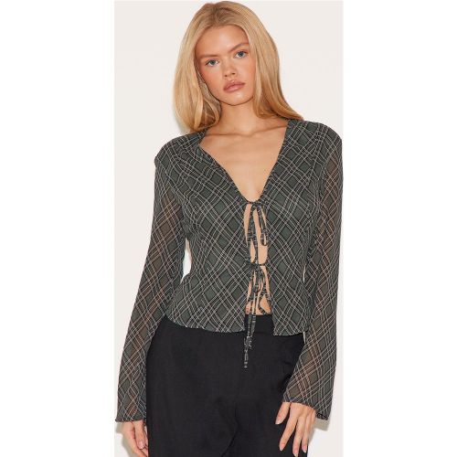 Blouse en mousseline de soie nouée devant à carreaux - PrettyLittleThing - Modalova