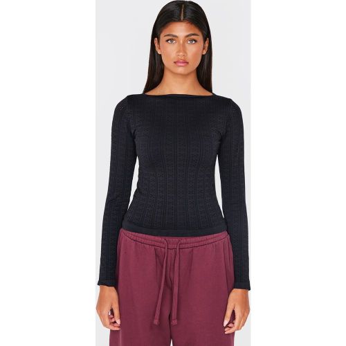 Top en maille pointelle à col bateau et manches longues - PrettyLittleThing - Modalova