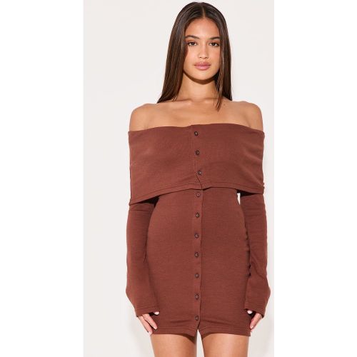 Mini robe côtelée à col bardot replié et boutons - PrettyLittleThing - Modalova
