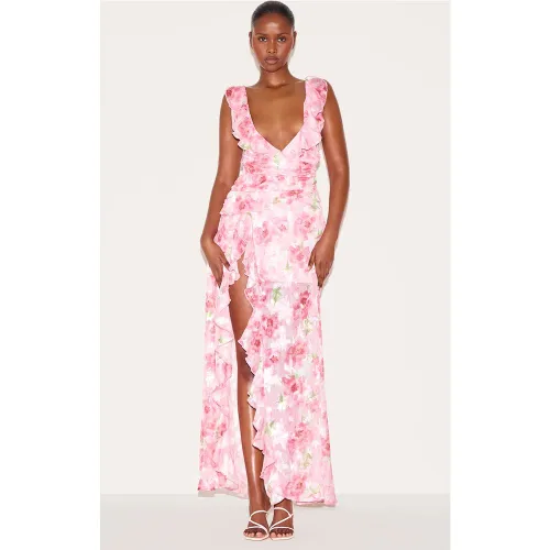 Robe longue en mousseline de soie fleurie à décolleté et bretelles - PrettyLittleThing - Modalova