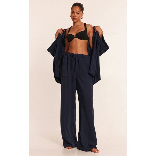 Pantalon de plage fluide en effet lin à cordons ajustables - PrettyLittleThing - Modalova