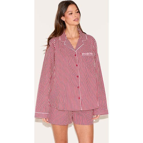 Ensemble de pyjama court tissé à rayures et logo brodé - PrettyLittleThing - Modalova